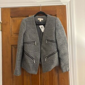 Michael Kors Gray Textured Blazer with Zipper Accents